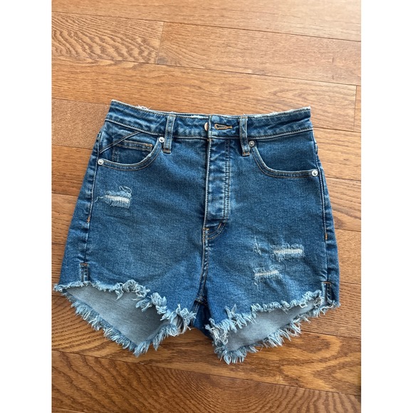 We The Free Pants - We The Free Free People High Rise Distressed Denim Shorts Button Fly Blue Sz 25